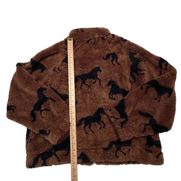 NWT Knapp Studio Horse Print Fleece Jacket Brown Black Full Zip Sherpa Large - Picture 7 of 8
